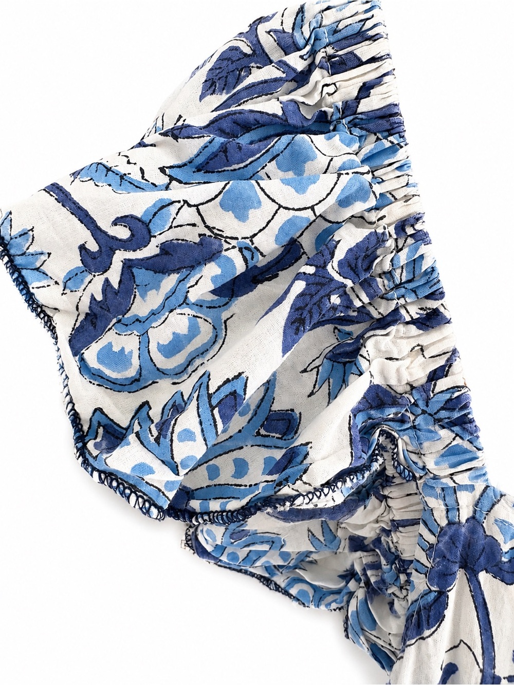 Women’s Blue Floral Cotton Maxi Dress Puff Sleeve Tie Back Size M Cottagecore - Picture 3 of 8